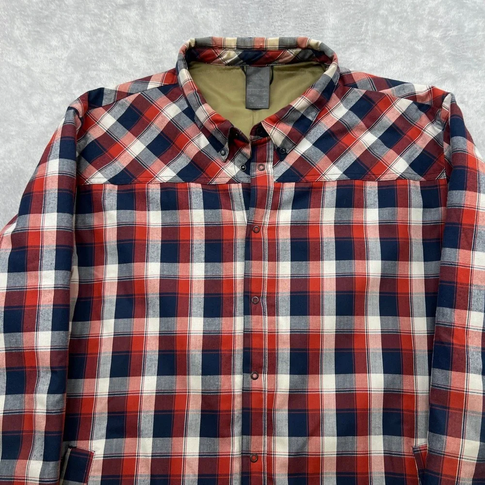 Adidas Insulated Plaid Jacket XL Red Navy Hiking Quilted Shacket F95730 Deebo - Picture 2 of 10